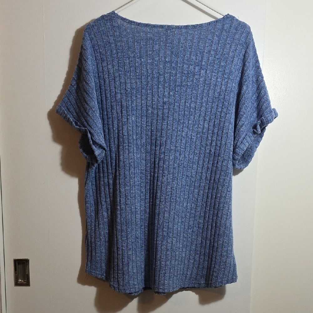 Blue V-Neck Ribbed Women's Top - Picture 5 of 5
